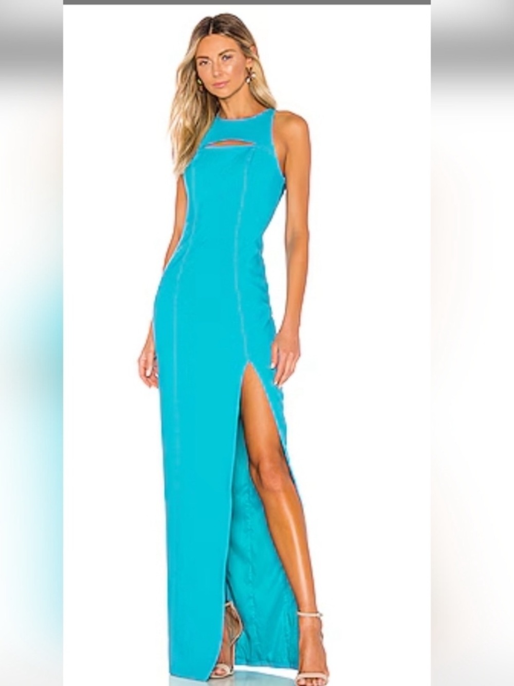 Likely Turquoise Sleeveless Maxi Dress with Cut Out & High Slit